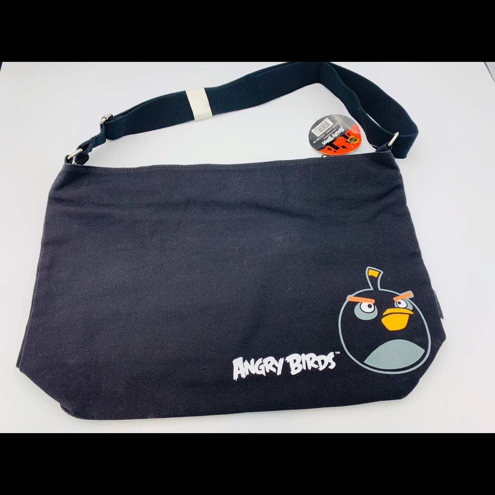 Black Angry Bird Canvas Tote medium size zip
